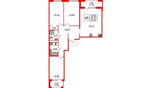 Квартира в ЖК GloraX Парголово, 3 комнатная, 87.54 м², 12 этаж