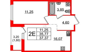 Квартира в ЖК «Парголово», 1 комнатная, 37.37 м², 15 этаж