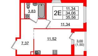 Квартира в ЖК GloraX Парголово, 1 комнатная, 35.56 м², 15 этаж