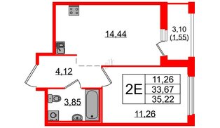 Квартира в ЖК GloraX Парголово, 1 комнатная, 35.22 м², 15 этаж