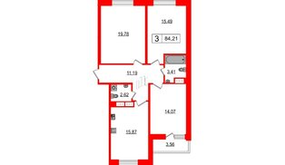 Квартира в ЖК Фотограф, 3 комнатная, 83.8 м², 13 этаж