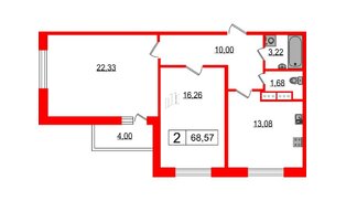Квартира в ЖК Фотограф, 2 комнатная, 67.2 м², 8 этаж