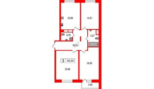 Квартира в ЖК Фотограф, 3 комнатная, 92.05 м², 8 этаж