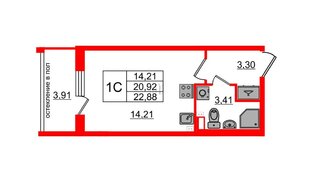 Квартира в ЖК «Универ Сити», студия, 20.92 м², 2 этаж