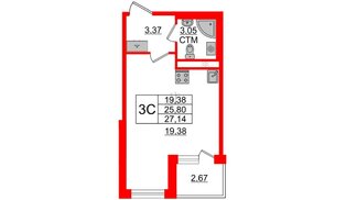 Квартира в ЖК «Дворцовый фасад», студия, 25.8 м², 2 этаж