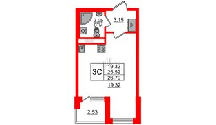 Квартира в ЖК «Дворцовый фасад», студия, 25.52 м², 3 этаж