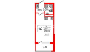Квартира в ЖК «Дворцовый фасад», студия, 24.17 м², 3 этаж