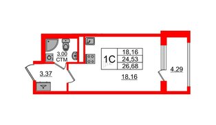 Квартира в ЖК «Дворцовый фасад», студия, 24.53 м², 2 этаж