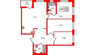 Квартира в ЖК «Черная Речка», 3 комнатная, 97.4 м², 14 этаж
