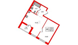 Квартира в ЖК «Черная Речка», 1 комнатная, 44.14 м², 13 этаж
