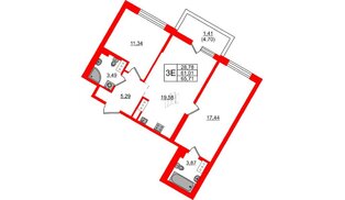 Квартира в ЖК «Черная Речка», 2 комнатная, 65.71 м², 13 этаж