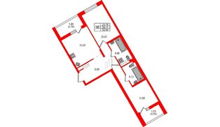 Квартира в ЖК «Черная Речка», 2 комнатная, 62.94 м², 14 этаж
