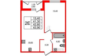Квартира в ЖК «Дзета», 1 комнатная, 42.9 м², 3 этаж