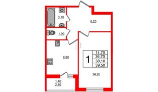 Квартира в ЖК «Дзета», 1 комнатная, 38.2 м², 2 этаж