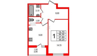 Квартира в ЖК «Дзета», 1 комнатная, 37.9 м², 5 этаж