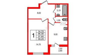 Квартира в ЖК «Дзета», 1 комнатная, 37.9 м², 9 этаж