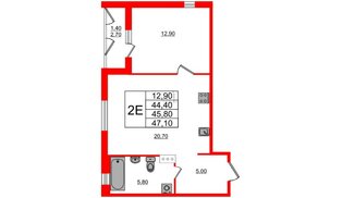 Квартира в ЖК «Дзета», 1 комнатная, 46 м², 4 этаж