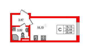 Квартира в ЖК «Новая история», студия, 25.44 м², 2 этаж