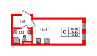 Квартира в ЖК «Новая история», студия, 25.44 м², 4 этаж