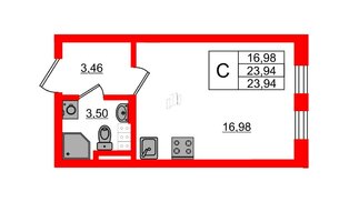 Квартира в ЖК «Новая история», студия, 23.94 м², 4 этаж
