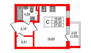 Квартира в ЖК «Новая история», студия, 27.82 м², 4 этаж