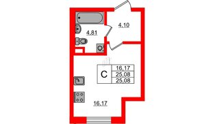 Квартира в ЖК «Новая история», студия, 25.08 м², 1 этаж