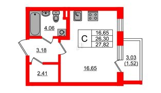 Квартира в ЖК «Новая история», студия, 27.82 м², 2 этаж