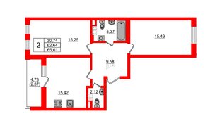 Квартира в ЖК «Новая история», 2 комнатная, 63 м², 4 этаж