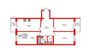 Квартира в ЖК «Новая история», 3 комнатная, 82.6 м², 3 этаж