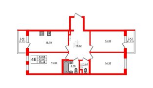 Квартира в ЖК «Новая история», 3 комнатная, 82.1 м², 4 этаж
