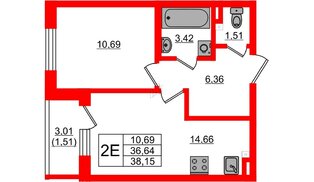 Квартира в ЖК «Новая история», 1 комнатная, 37.3 м², 2 этаж