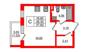 Квартира в ЖК «Новая история», студия, 27.82 м², 3 этаж