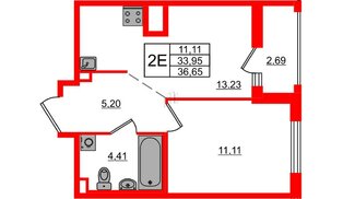 Квартира в ЖК ЦДС Новосаратовка «Город первых», 1 комнатная, 36.65 м², 23 этаж