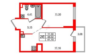 Квартира в ЖК ЦДС Новосаратовка «Город первых», 1 комнатная, 41.1 м², 21 этаж