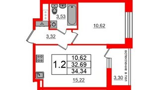 Квартира в ЖК «Титул в Московском», 1 комнатная, 32.69 м², 12 этаж