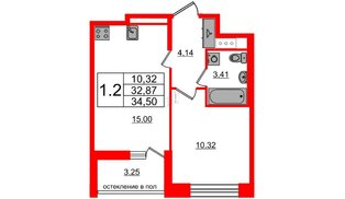 Квартира в ЖК Титул в Московском, 1 комнатная, 32.87 м², 12 этаж