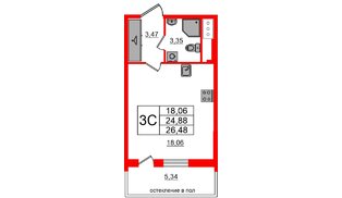 Квартира в ЖК «Титул в Московском», студия, 24.88 м², 3 этаж