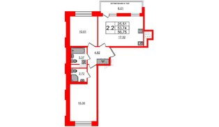 Квартира в ЖК Титул в Московском, 2 комнатная, 53.74 м², 5 этаж