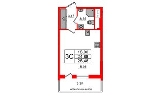 Квартира в ЖК «Титул в Московском», студия, 24.88 м², 5 этаж