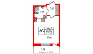 Квартира в ЖК «Титул в Московском», студия, 25.65 м², 2 этаж