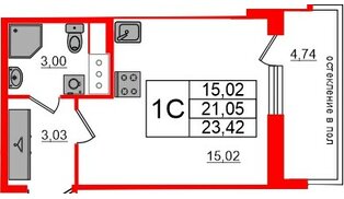 Квартира в ЖК «Титул в Московском», студия, 21.05 м², 12 этаж