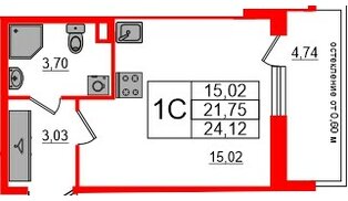 Квартира в ЖК «Титул в Московском», студия, 21.75 м², 2 этаж