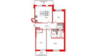 Квартира в ЖК Титул в Московском, 3 комнатная, 93.82 м², 8 этаж