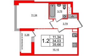 Квартира в ЖК Титул в Московском, 1 комнатная, 34.03 м², 2 этаж