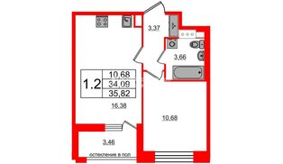 Квартира в ЖК Титул в Московском, 1 комнатная, 34.09 м², 3 этаж