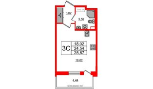 Квартира в ЖК «Титул в Московском», студия, 24.54 м², 12 этаж