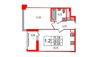Квартира в ЖК «Титул в Московском», 1 комнатная, 34.03 м², 6 этаж