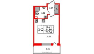 Квартира в ЖК «Титул в Московском», студия, 24.96 м², 2 этаж