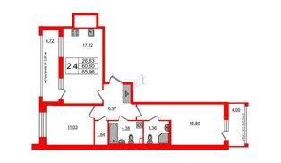 Квартира в ЖК Титул в Московском, 2 комнатная, 60.6 м², 3 этаж