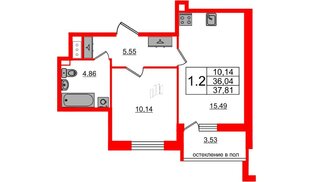Квартира в ЖК Титул в Московском, 1 комнатная, 36.04 м², 10 этаж